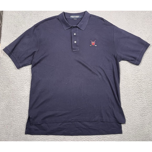 Polo Golf Ralph Lauren Mens Shirt Collared‎ Navy Blue Cotton Bay Hill Large L - Picture 1 of 12